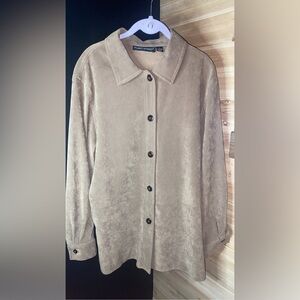 Fleet Street Women’s Long Sleeve Button Up Faux Suede Business Casual